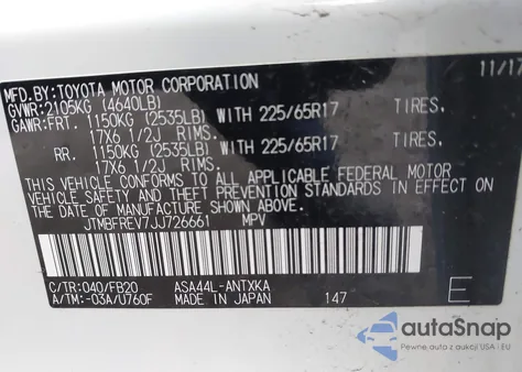 2018 Toyota Rav4 Le из США, поврежденный, VIN JTMBFREV7JJ726661